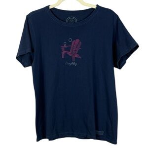 Life Is Good Crusher Cotton Simplify Navy Blue Pink Adirondack Chair Graphic Tee